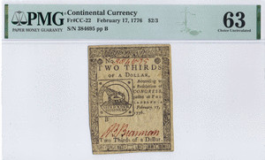 Higher Grade $2/3 Continental Currency. image