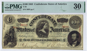 $100 Confederate Note - with Part of Next Note on Press Sheet. image