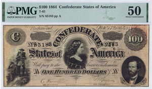 $100 Confederate Note. image